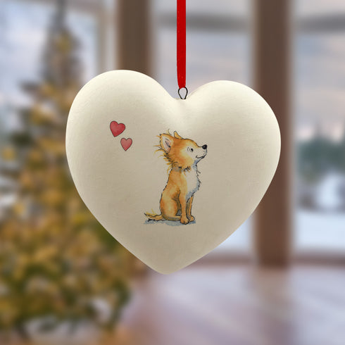 Chihuahua Fawn Ceramic Heart Bauble